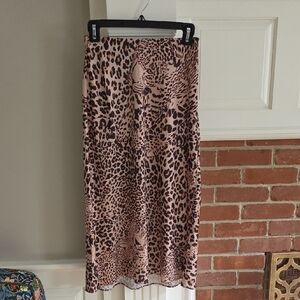 AQUA Leopard Print Midi Skirt